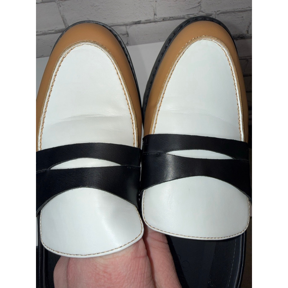 Women's Franco Sarto Cassandra Platform Penny Loafers Size 10 Brown White Black - Picture 10 of 10